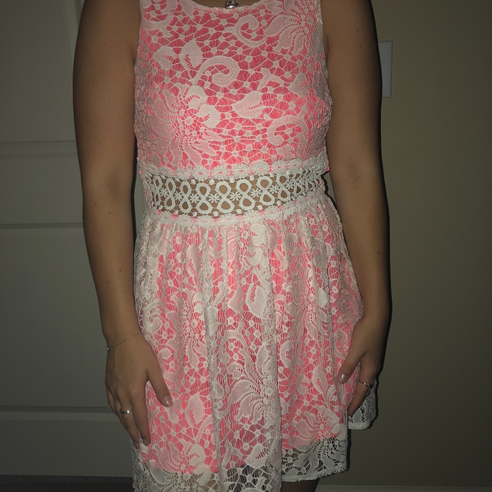 Pink and White Lace Party Dress
